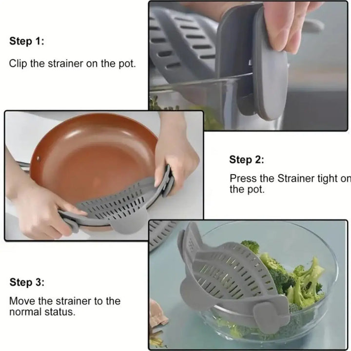 Silicone Clip-On Strainer for Pots, Pans & Bowls