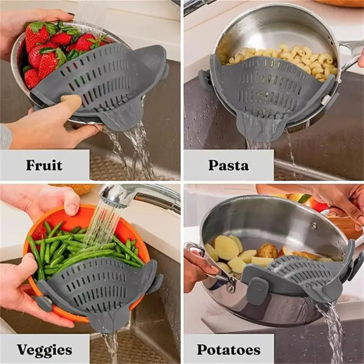 Silicone Clip-On Strainer for Pots, Pans & Bowls