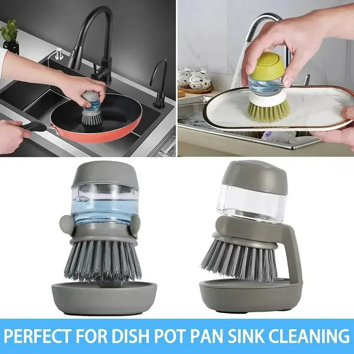 3-in-1 Oil-Free Kitchen Cleaning Brush with Automatic Liquid Dispenser