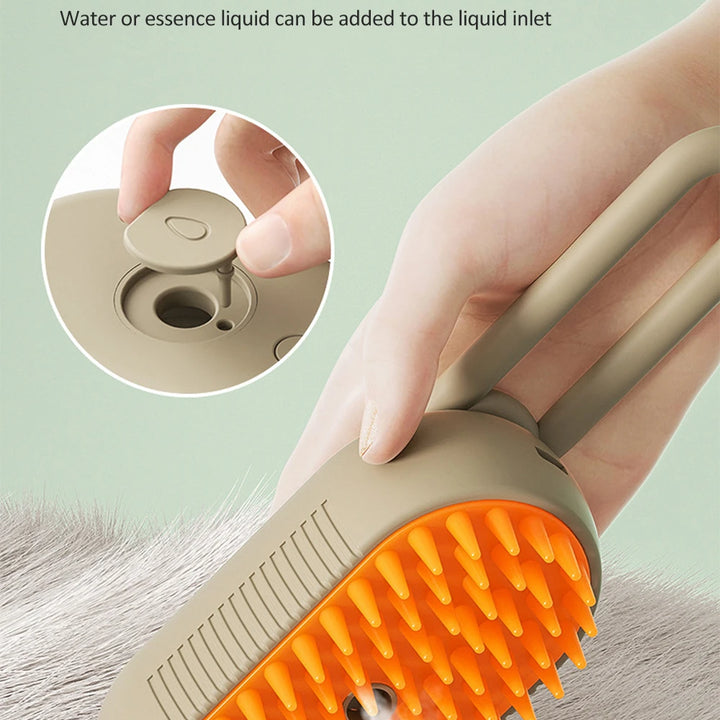 3-in-1 Dog Brush:  Spray, Hair Removal, and Steam Cleaning.