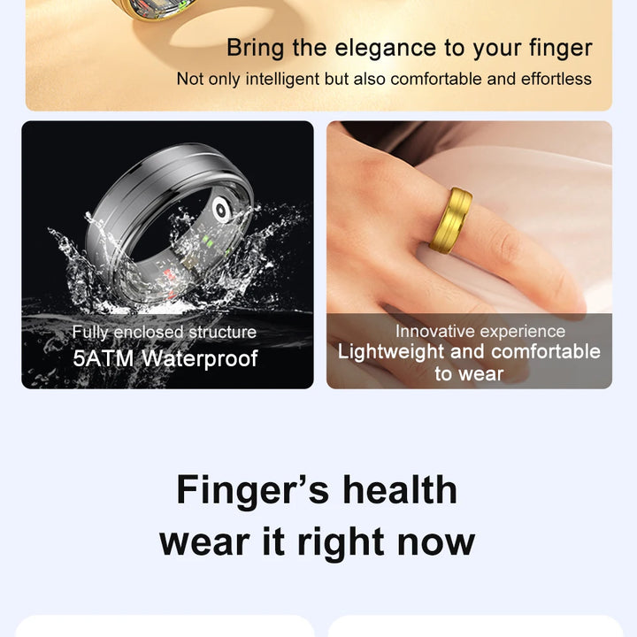 Smart Ring - Heart Rate & Oxygen Monitor, IP68 & 5ATM, Multi-sport Mode