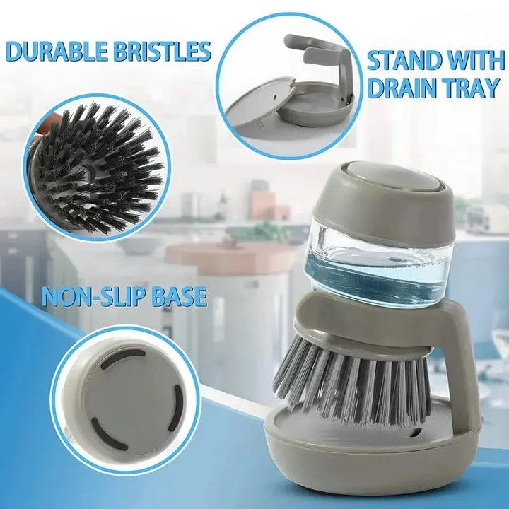 3-in-1 Oil-Free Kitchen Cleaning Brush with Automatic Liquid Dispenser